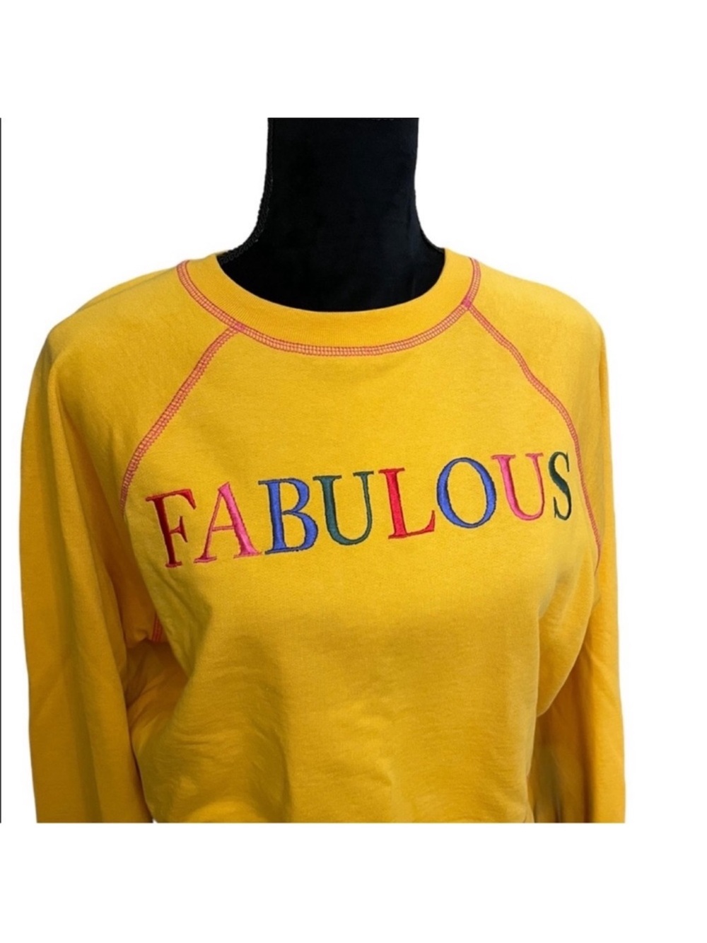 C & A Buying co casual yellow long sleeve embroidery rainbow sweatshirt large - Picture 4 of 12